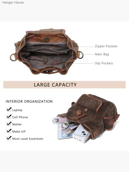 3-in-1 Corduroy Backpack Purse, Convertible Shoulder Bag, Mini Daypack main image 6